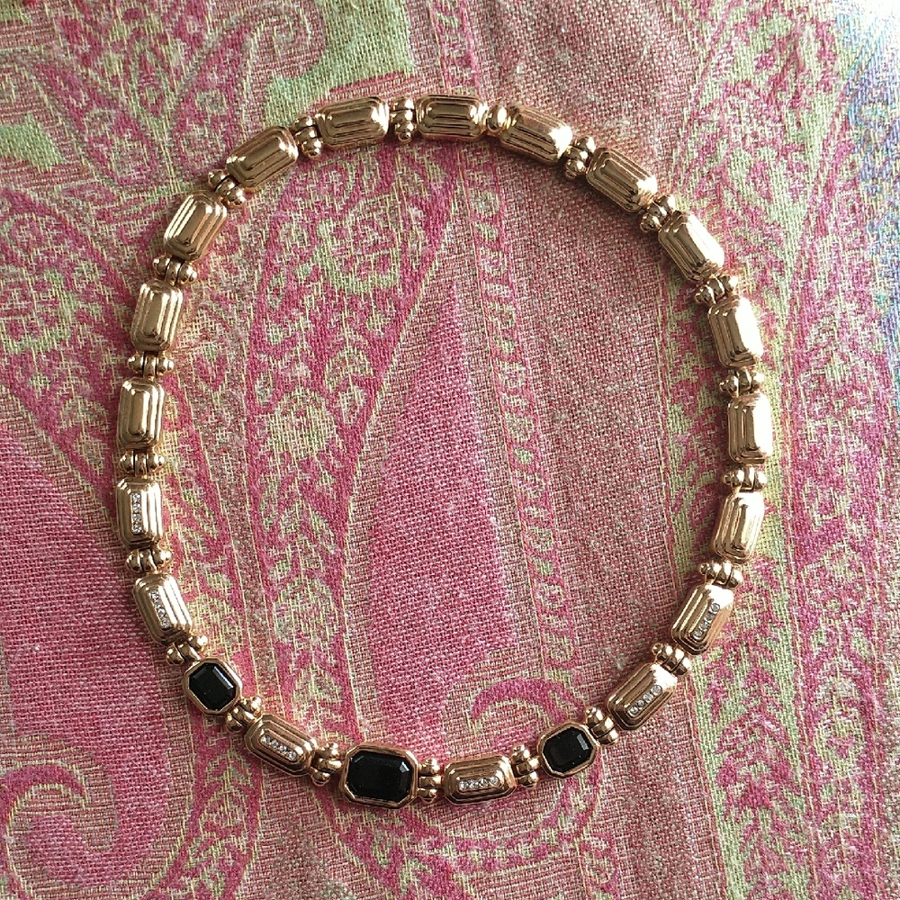 Vintage Swarovski! Mint! Gold-Tone Women's Choker with Black Stone Accents